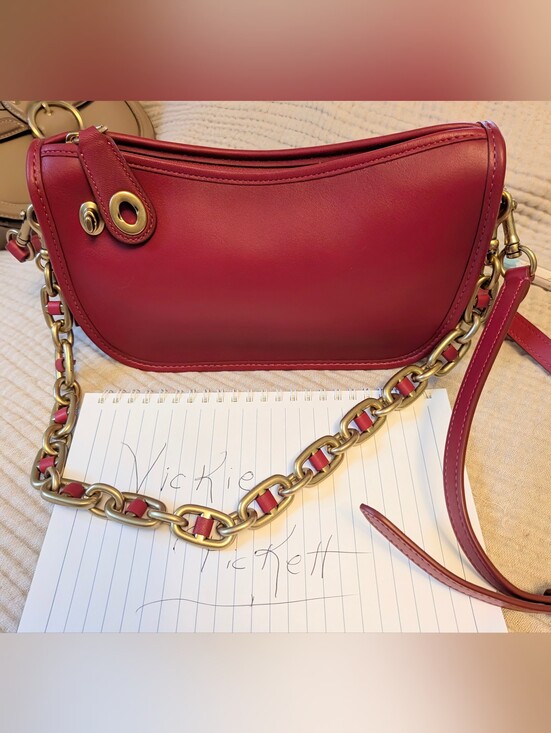 Coach Handbags - Coach Red Leather Crossbody with Gold Chain Strap